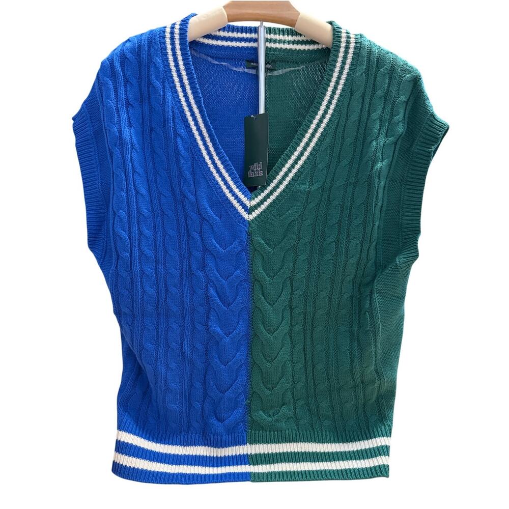 Wild Fable Women's Blue and Green Spliced Oversized Sweater Vest - Size XL - NWT